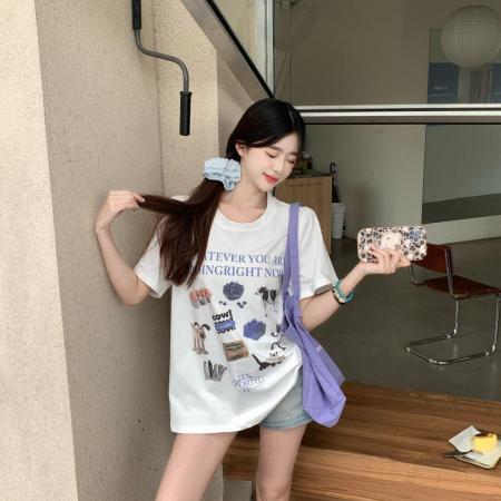 CX13611# 最便宜服饰批发 纯棉短袖t恤女宽松韩版ins潮春夏季新款中长款半袖上衣ins潮