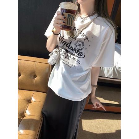 CX13611# 最便宜服饰批发 纯棉短袖t恤女宽松韩版ins潮春夏季新款中长款半袖上衣ins潮