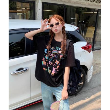 CX13611# 最便宜服饰批发 纯棉短袖t恤女宽松韩版ins潮春夏季新款中长款半袖上衣ins潮