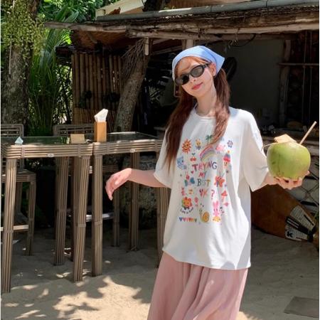 CX13611# 最便宜服饰批发 纯棉短袖t恤女宽松韩版ins潮春夏季新款中长款半袖上衣ins潮