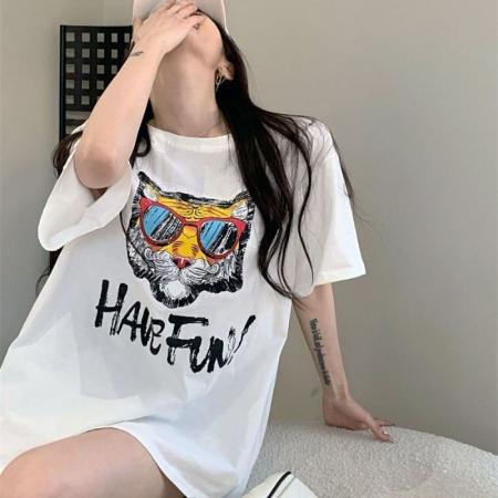 CX13611# 最便宜服饰批发 纯棉短袖t恤女宽松韩版ins潮春夏季新款中长款半袖上衣ins潮