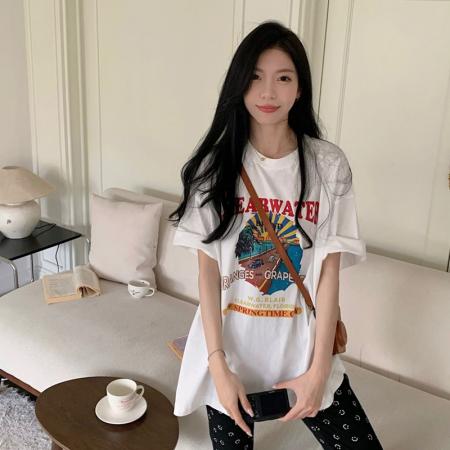 CX13611# 最便宜服饰批发 纯棉短袖t恤女宽松韩版ins潮春夏季新款中长款半袖上衣ins潮