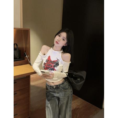 FA50547# 露肩打底衫个性修身辣妹小衫长袖 服裝批發女裝批發服飾貨源