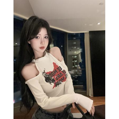 FA50547# 露肩打底衫个性修身辣妹小衫长袖 服裝批發女裝批發服飾貨源