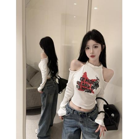 FA50547# 露肩打底衫个性修身辣妹小衫长袖 服裝批發女裝批發服飾貨源