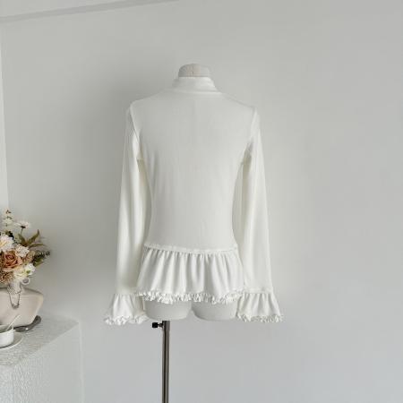 FA50557# 设计感磨毛长袖木耳边上衣女冬不规则翻领修身显瘦内搭打底衫 服裝批發女裝批發服飾貨源