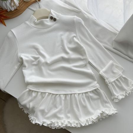 FA50557# 设计感磨毛长袖木耳边上衣女冬不规则翻领修身显瘦内搭打底衫 服裝批發女裝批發服飾貨源