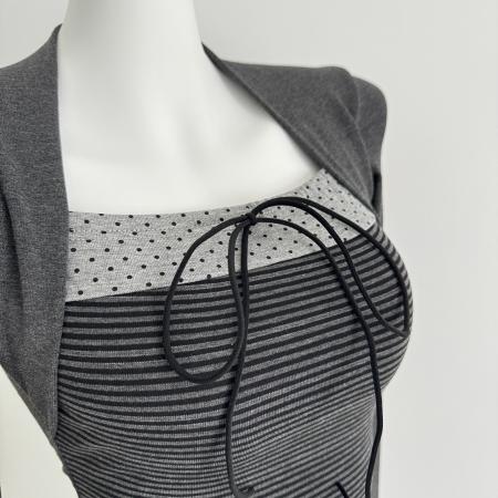 FA50558# 江江自制韩系撞色蝴蝶结系带波点元素坎肩假两件上衣T恤女 服裝批發女裝批發服飾貨源