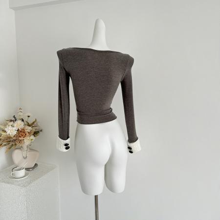 FA50559# 小姐姐圣诞来咯好穿B入毛毛袖弹力显瘦针织打底长袖T恤女 服裝批發女裝批發服飾貨源