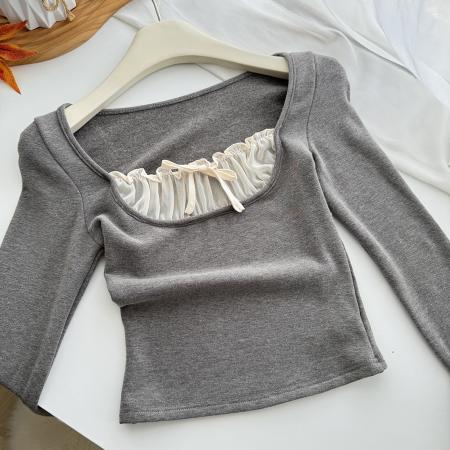 FA50559# 小姐姐圣诞来咯好穿B入毛毛袖弹力显瘦针织打底长袖T恤女 服裝批發女裝批發服飾貨源