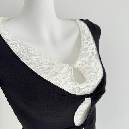 FA50561# 假两件蕾丝针织衫女修身长袖T恤内搭打底上衣 服裝批發女裝批發服飾貨源