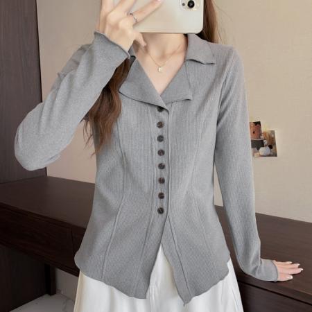 FA50589# 大码长袖开衫V领加厚保暖T恤收腰显瘦百搭减龄遮肉打底衫女装 服裝批發女裝批發服飾貨源