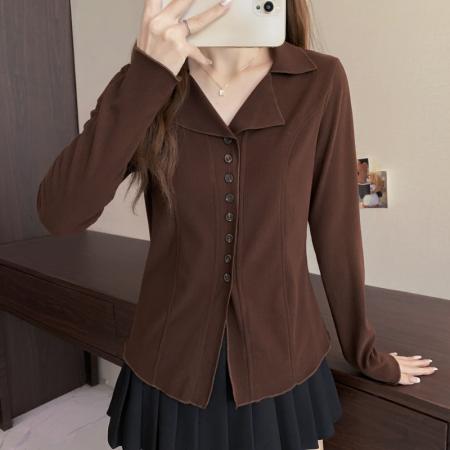 FA50589# 大码长袖开衫V领加厚保暖T恤收腰显瘦百搭减龄遮肉打底衫女装 服裝批發女裝批發服飾貨源