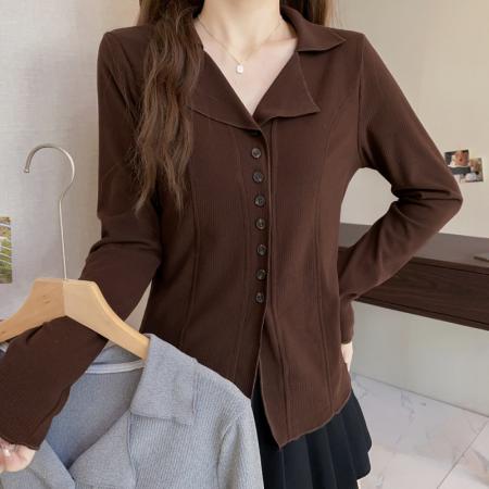 FA50589# 大码长袖开衫V领加厚保暖T恤收腰显瘦百搭减龄遮肉打底衫女装 服裝批發女裝批發服飾貨源