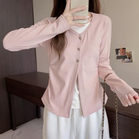 FA50590# 冬季大码长袖假两件T恤加厚保暖显瘦百搭减龄别致打底衫 服裝批發女裝批發服飾貨源