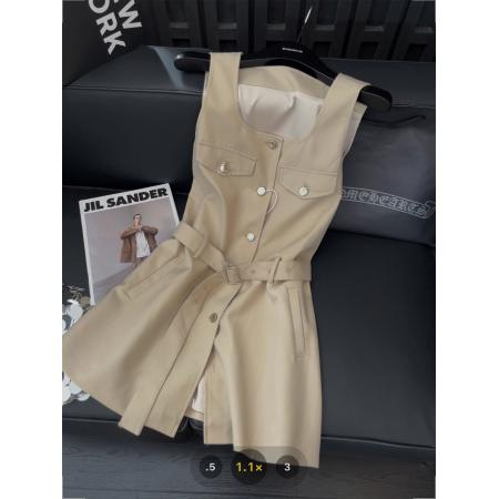 FA50591# 套里工装背心连衣裙女气质名媛温柔风新款腰带收腰吊带短裙 服裝批發女裝批發服飾貨源