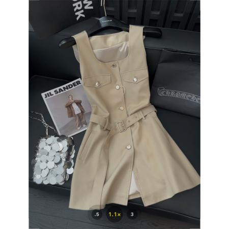 FA50591# 套里工装背心连衣裙女气质名媛温柔风新款腰带收腰吊带短裙 服裝批發女裝批發服飾貨源