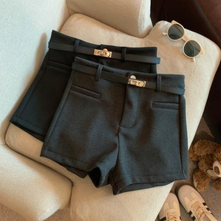FA50596# 小香风灰色外穿毛呢直筒短裤女秋冬百搭高腰a字阔腿裤小个子靴裤 服裝批發女裝批發服飾貨源