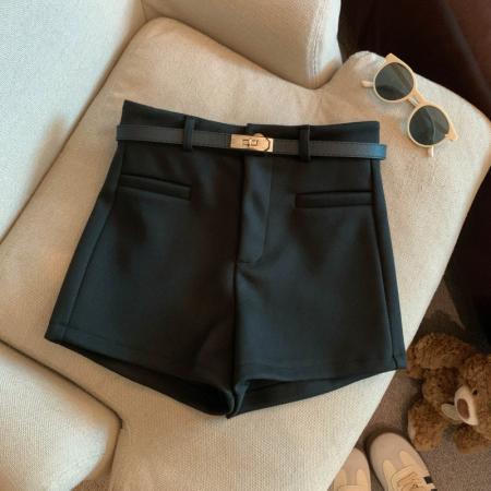 FA50596# 小香风灰色外穿毛呢直筒短裤女秋冬百搭高腰a字阔腿裤小个子靴裤 服裝批發女裝批發服飾貨源