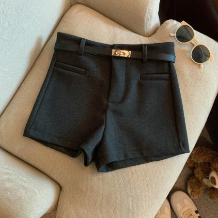 FA50596# 小香风灰色外穿毛呢直筒短裤女秋冬百搭高腰a字阔腿裤小个子靴裤 服裝批發女裝批發服飾貨源
