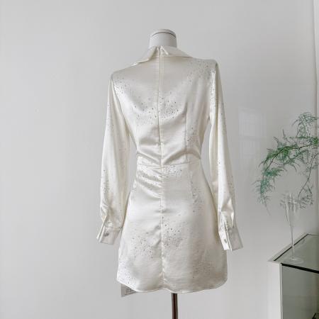 FA50600# 雅乔钻光银河秋季新款时尚缎面烫钻长袖衬衫连衣裙短裙 服裝批發女裝批發服飾貨源