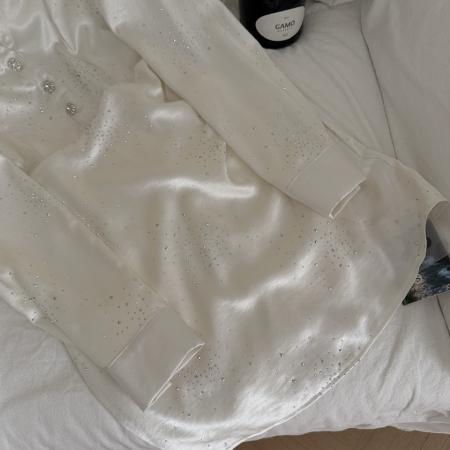 FA50600# 雅乔钻光银河秋季新款时尚缎面烫钻长袖衬衫连衣裙短裙 服裝批發女裝批發服飾貨源