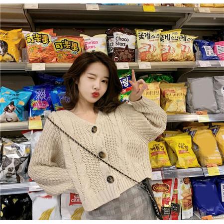 FA50605# 秋冬新款韩版宽松麻花毛衣女针织开衫外套chic慵懒风百搭衫 服裝批發女裝批發服飾貨源