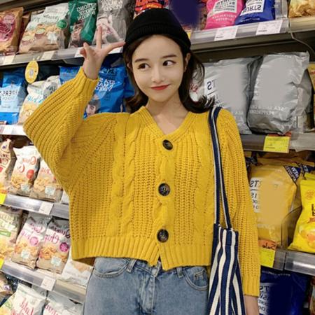 FA50605# 秋冬新款韩版宽松麻花毛衣女针织开衫外套chic慵懒风百搭衫 服裝批發女裝批發服飾貨源