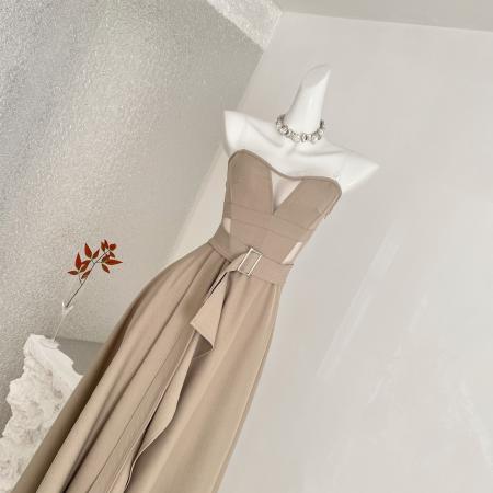 FA50622# 冬季新款时髦气质收腰显瘦鱼骨镂空抹胸长款内搭连衣裙 服裝批發女裝批發服飾貨源