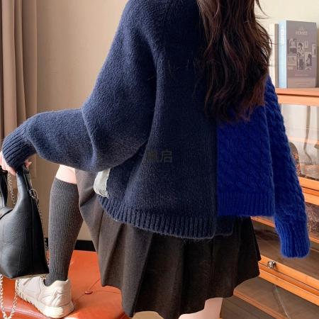 FA50623# 秋冬新款韩版牛仔拼接针织毛衣女原创设计感短款小众显瘦上衣 服裝批發女裝批發服飾貨源