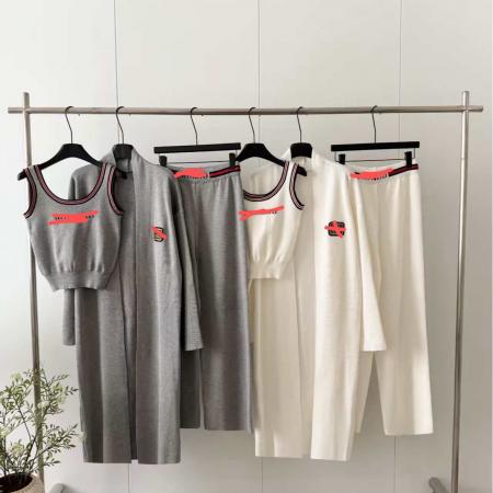 FA50624# 欧洲站春秋新款女时尚高级感腰带短袖长裙长袖外套针织两件套 服裝批發女裝批發服飾貨源