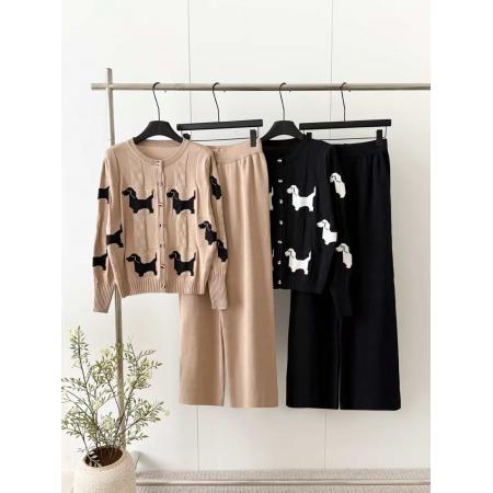 FA50625# 圆领常规款提花针织开衫长袖➕长裤套装宽松轻奢设计秋冬款 服裝批發女裝批發服飾貨源