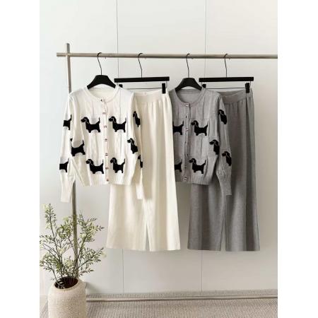 FA50625# 圆领常规款提花针织开衫长袖➕长裤套装宽松轻奢设计秋冬款 服裝批發女裝批發服飾貨源