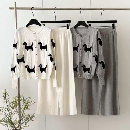 FA50625# 圆领常规款提花针织开衫长袖➕长裤套装宽松轻奢设计秋冬款 服裝批發女裝批發服飾貨源