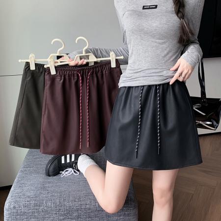 FA50630# 秋冬PU皮短裙休闲松紧腰皮裙A字包臀半身裙防走光皮卫裙 服裝批發女裝批發服飾貨源