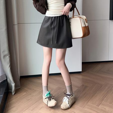 FA50630# 秋冬PU皮短裙休闲松紧腰皮裙A字包臀半身裙防走光皮卫裙 服裝批發女裝批發服飾貨源
