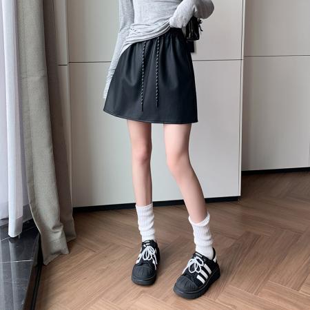 FA50630# 秋冬PU皮短裙休闲松紧腰皮裙A字包臀半身裙防走光皮卫裙 服裝批發女裝批發服飾貨源