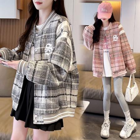FA50638# 美式复古潮牌棒球服外套女加绒款设计感上衣大码宽松百搭休闲夹克 服裝批發女裝批發服飾貨源