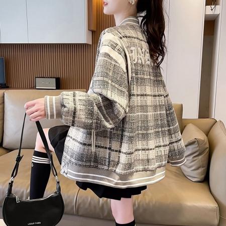 FA50638# 美式复古潮牌棒球服外套女加绒款设计感上衣大码宽松百搭休闲夹克 服裝批發女裝批發服飾貨源