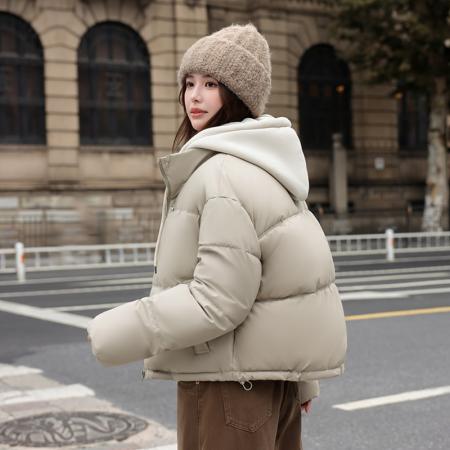 FA50645# 假两件羽绒棉服女冬季新款小个子连帽加厚棉服高端爆款外套 服裝批發女裝批發服飾貨源