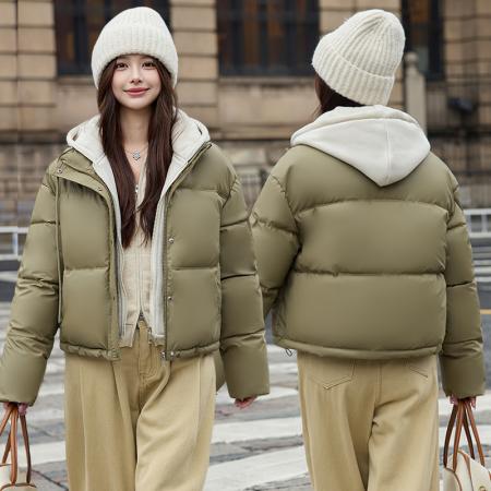 FA50645# 假两件羽绒棉服女冬季新款小个子连帽加厚棉服高端爆款外套 服裝批發女裝批發服飾貨源