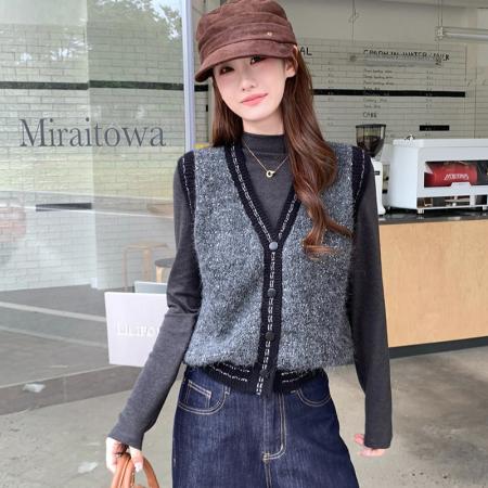 FA50651# 亮片V领马甲背心+半高领纯色打底 服裝批發女裝批發服飾貨源