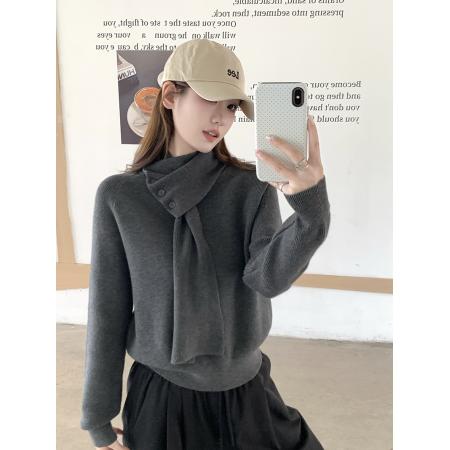 FA50652# 冬季新款加厚保暖可拆卸围巾领针织毛衣+ 服裝批發女裝批發服飾貨源