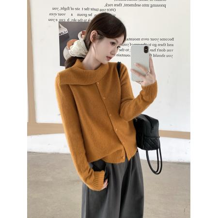 FA50653# 秋冬韩系设计感荷叶边无缝一体针织开衫毛衣 服裝批發女裝批發服飾貨源