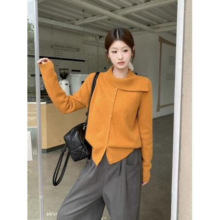 FA50653# 秋冬韩系设计感荷叶边无缝一体针织开衫毛衣 服裝批發女裝批發服飾貨源