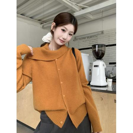 FA50653# 秋冬韩系设计感荷叶边无缝一体针织开衫毛衣 服裝批發女裝批發服飾貨源