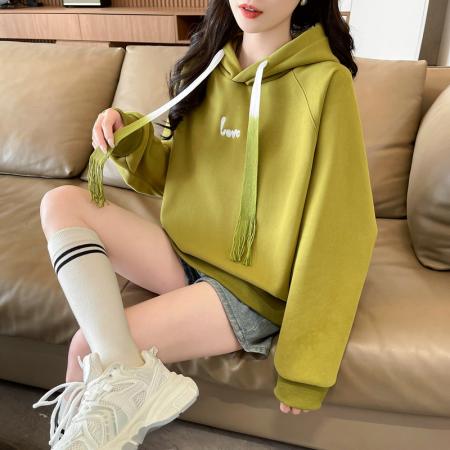 FA50655# 华棉棒球服新款连帽上衣大码学院风复古宽松卫衣女 服裝批發女裝批發服飾貨源