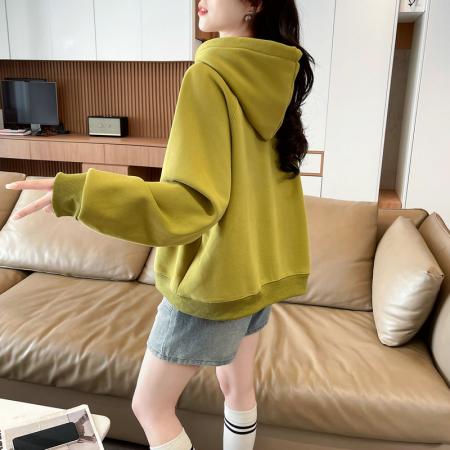 FA50655# 华棉棒球服新款连帽上衣大码学院风复古宽松卫衣女 服裝批發女裝批發服飾貨源