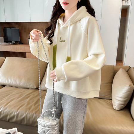 FA50655# 华棉棒球服新款连帽上衣大码学院风复古宽松卫衣女 服裝批發女裝批發服飾貨源