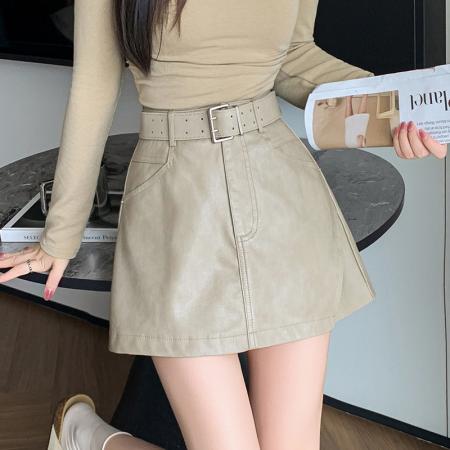 FA50657# 皮裙裤女秋冬休闲皮裤裙百搭半身裙pu皮短裙高腰a字裙裤 服裝批發女裝批發服飾貨源